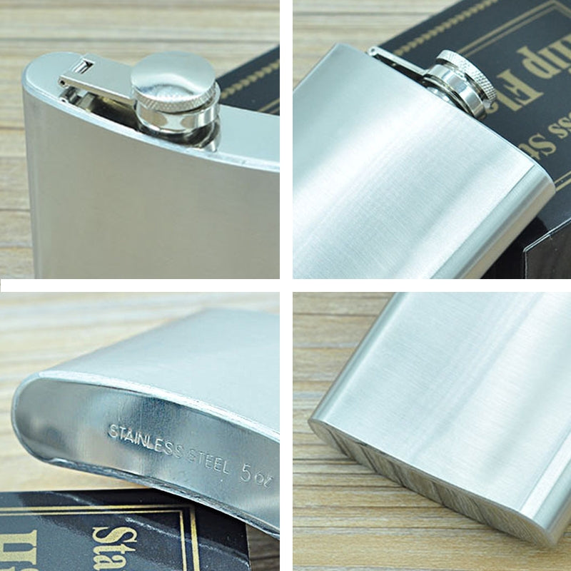 ELECTROPRIME 140mL (5oz) Outdoor Sports Handy Home Travel Wild Stainless Steel Portable Hip Flask(with Small Funnel)(Silver 140mL (5oz))