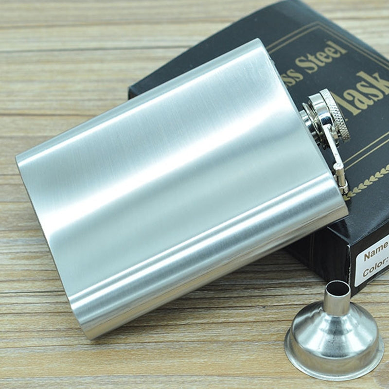 ELECTROPRIME 196mL (7oz) Outdoor Sports Handy Home Travel Wild Stainless Steel Portable Hip Flask(with Small Funnel)(Silver 196mL (7oz))