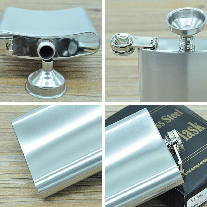 ELECTROPRIME 196mL (7oz) Outdoor Sports Handy Home Travel Wild Stainless Steel Portable Hip Flask(with Small Funnel)(Silver 196mL (7oz))