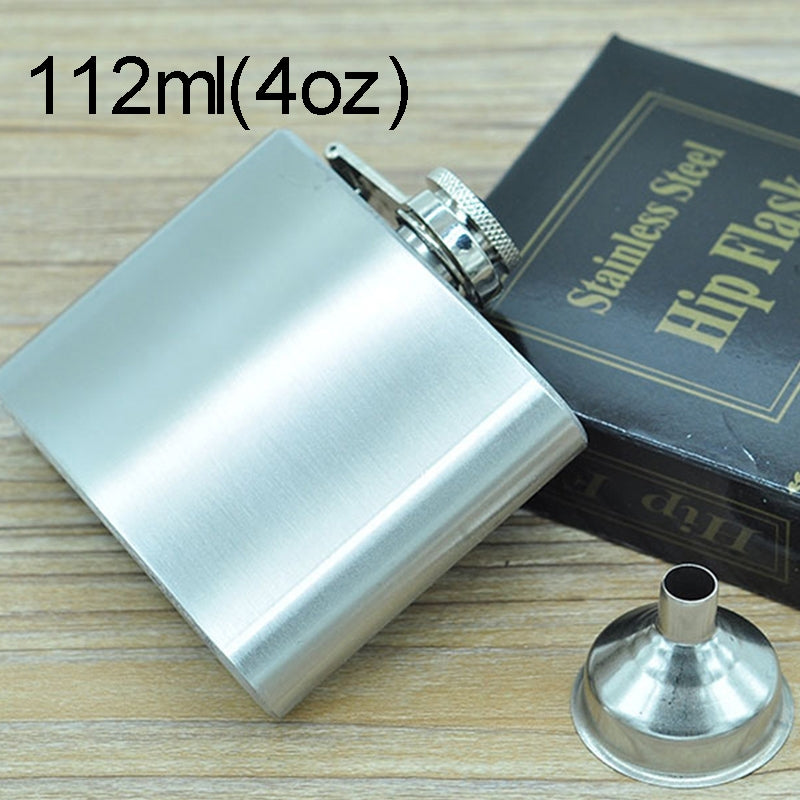 ELECTROPRIME 112mL (4oz) Outdoor Sports Handy Home Travel Wild Stainless Steel Portable Hip Flask(with Small Funnel)(Silver 112mL (4oz))