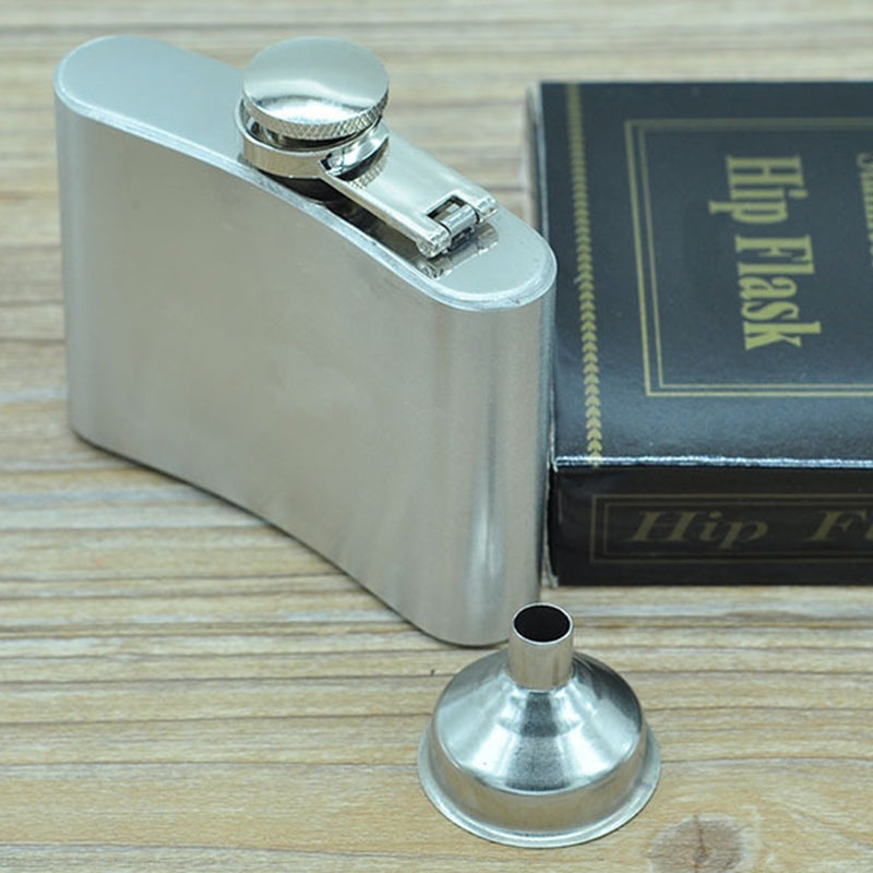 ELECTROPRIME 112mL (4oz) Outdoor Sports Handy Home Travel Wild Stainless Steel Portable Hip Flask(with Small Funnel)(Silver 112mL (4oz))