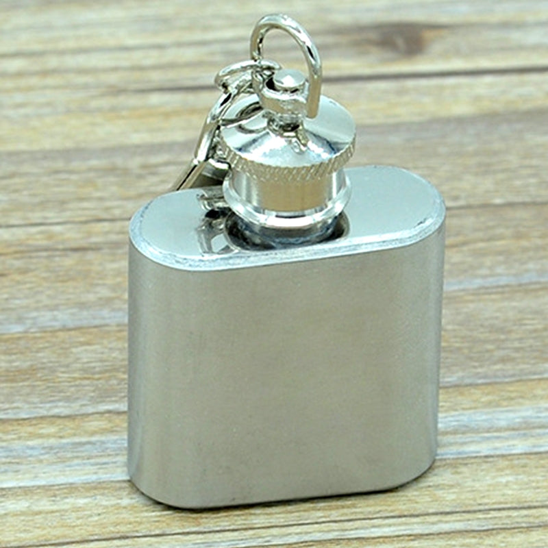 ELECTROPRIME 28mL(1oz)Cute Mini Portable Wine Jug Handy Stainless Steel Hip Flask with a Key Chain(Silver)