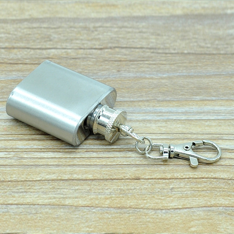 ELECTROPRIME 28mL(1oz)Cute Mini Portable Wine Jug Handy Stainless Steel Hip Flask with a Key Chain(Silver)