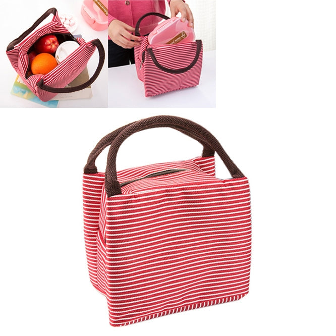ELECTROPRIME Multifunctional Thicken Stripe Cloth Lunchbox Bag Handbag Lunch Heat Preservation Cold Insulation Bag Storage Bag, Size: 23x17x15cm(Red)