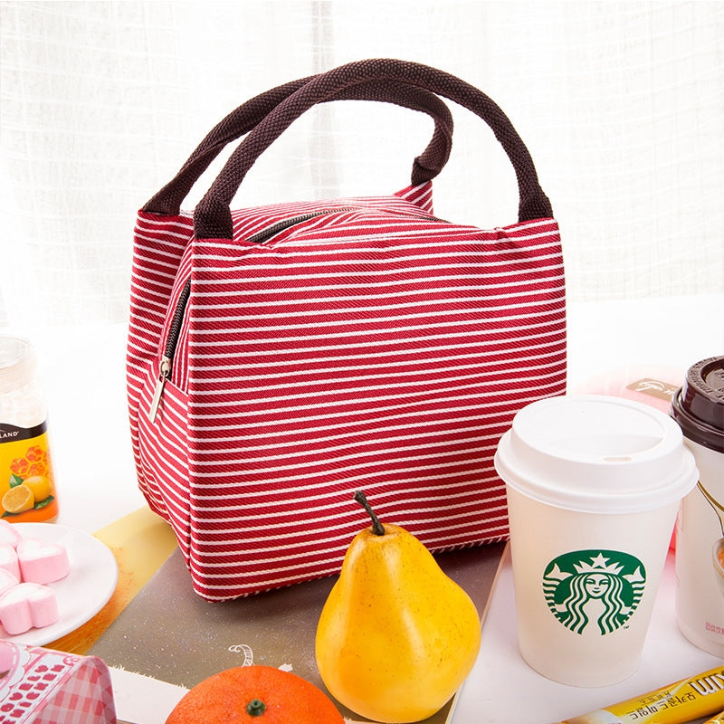 ELECTROPRIME Multifunctional Thicken Stripe Cloth Lunchbox Bag Handbag Lunch Heat Preservation Cold Insulation Bag Storage Bag, Size: 23x17x15cm(Red)