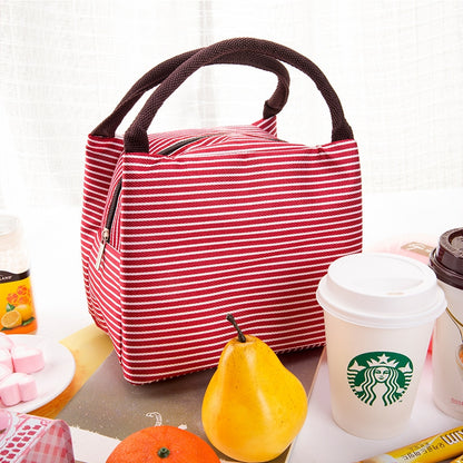 ELECTROPRIME Multifunctional Thicken Stripe Cloth Lunchbox Bag Handbag Lunch Heat Preservation Cold Insulation Bag Storage Bag, Size: 23x17x15cm(Red)