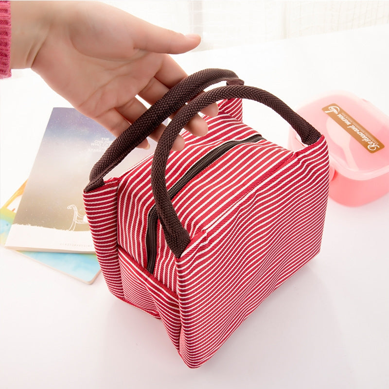 ELECTROPRIME Multifunctional Thicken Stripe Cloth Lunchbox Bag Handbag Lunch Heat Preservation Cold Insulation Bag Storage Bag, Size: 23x17x15cm(Red)