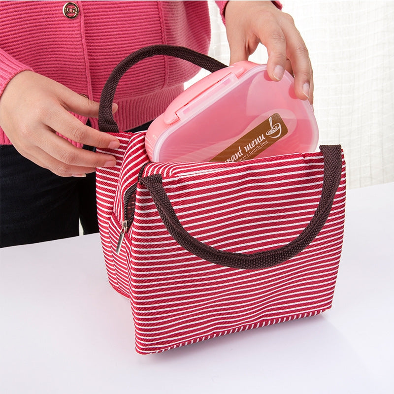 ELECTROPRIME Multifunctional Thicken Stripe Cloth Lunchbox Bag Handbag Lunch Heat Preservation Cold Insulation Bag Storage Bag, Size: 23x17x15cm(Red)