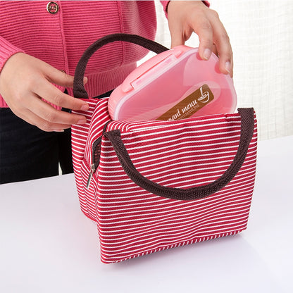 ELECTROPRIME Multifunctional Thicken Stripe Cloth Lunchbox Bag Handbag Lunch Heat Preservation Cold Insulation Bag Storage Bag, Size: 23x17x15cm(Red)