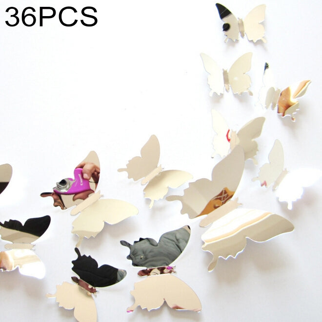 ELECTROPRIME 36 PCS Home Decoration Originality PC 3D Mirror Surface Butterfly Wall Paste