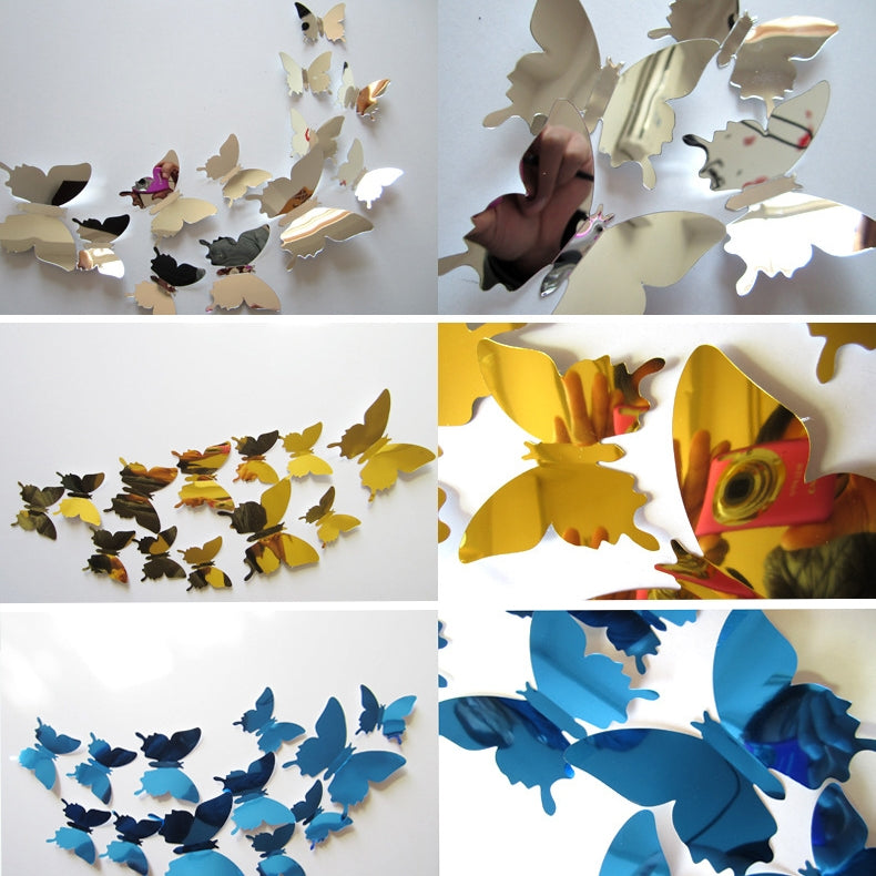 ELECTROPRIME 36 PCS Home Decoration Originality PC 3D Mirror Surface Butterfly Wall Paste