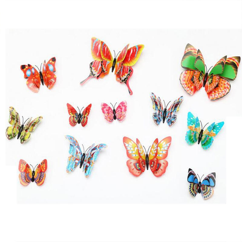ELECTROPRIME 12pcs / Set Home Decoration Originality Double-deck PVC 3D Butterfly Wall Paste