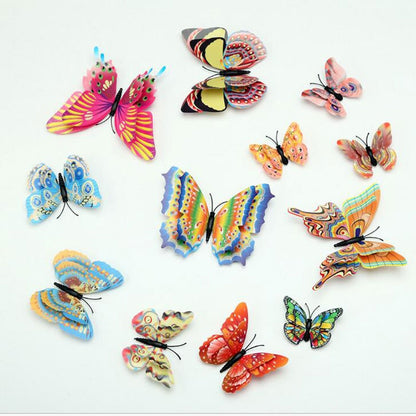 ELECTROPRIME 12pcs / Set Home Decoration Originality Double-deck PVC 3D Butterfly Wall Paste