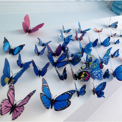 ELECTROPRIME 12pcs / Set Home Decoration Originality Double-deck PVC 3D Butterfly Wall Paste