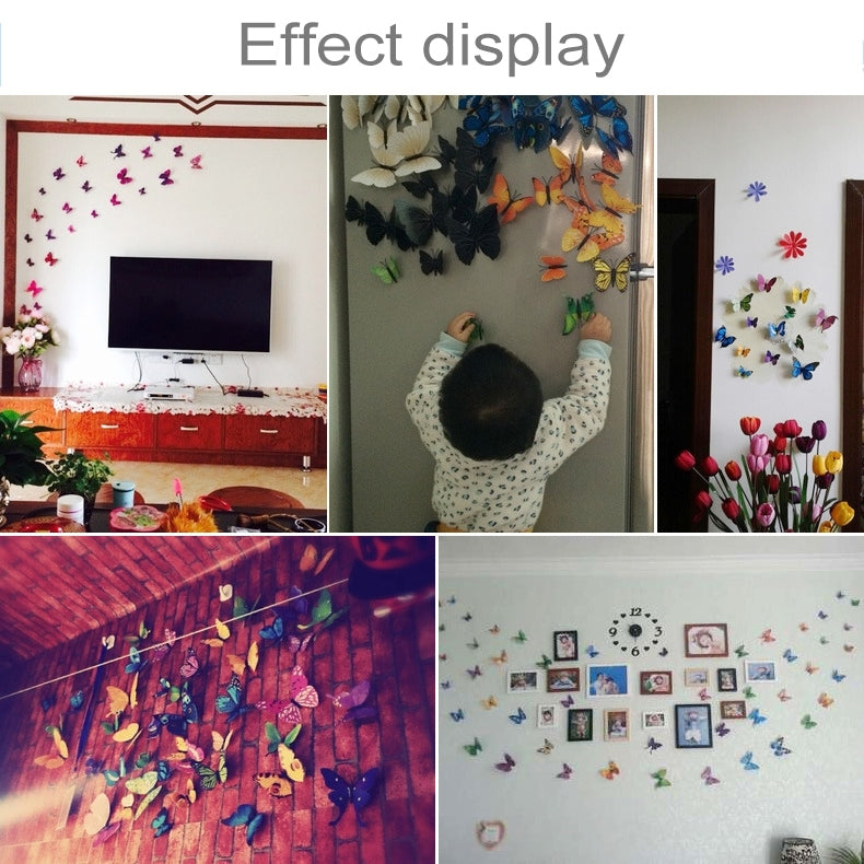 ELECTROPRIME 12pcs / Set Home Decoration Originality Double-deck PVC 3D Butterfly Wall Paste