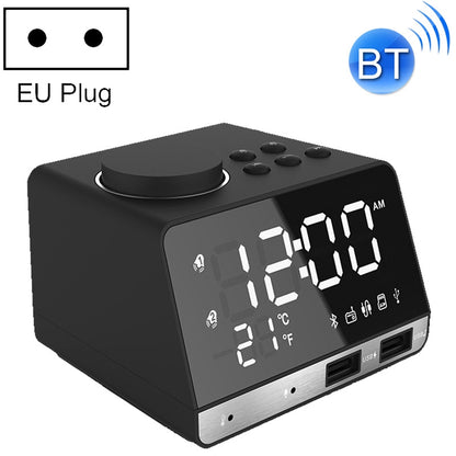ELECTROPRIME K11 Bluetooth Alarm Clock Speaker Creative Digital Music Clock Display Radio with Dual USB Interface, Support U Disk / TF Card / FM / AUX, EU Plug(Black)