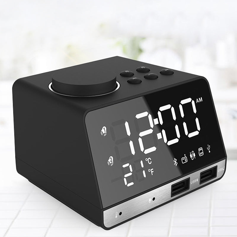 ELECTROPRIME K11 Bluetooth Alarm Clock Speaker Creative Digital Music Clock Display Radio with Dual USB Interface, Support U Disk / TF Card / FM / AUX, EU Plug(Black)