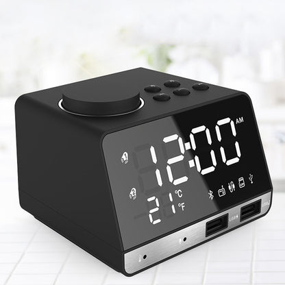ELECTROPRIME K11 Bluetooth Alarm Clock Speaker Creative Digital Music Clock Display Radio with Dual USB Interface, Support U Disk / TF Card / FM / AUX, EU Plug(Black)