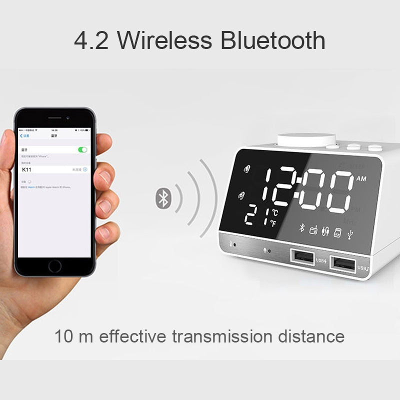 ELECTROPRIME K11 Bluetooth Alarm Clock Speaker Creative Digital Music Clock Display Radio with Dual USB Interface, Support U Disk / TF Card / FM / AUX, EU Plug(Black)