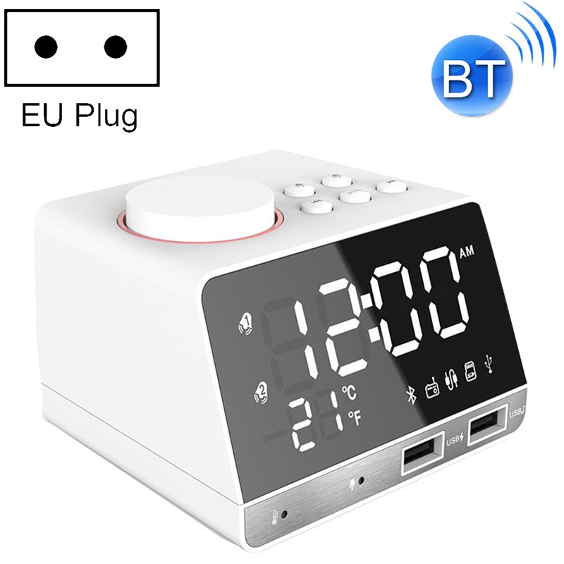 ELECTROPRIME K11 Bluetooth Alarm Clock Speaker Creative Digital Music Clock Display Radio with Dual USB Interface, Support U Disk / TF Card / FM / AUX, EU Plug(White)