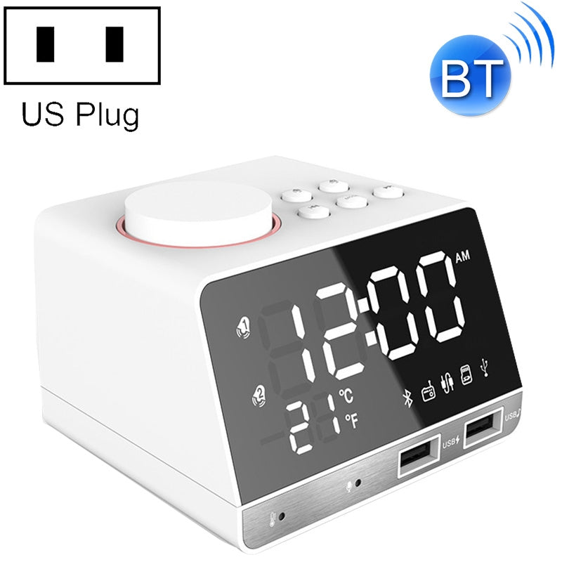 ELECTROPRIME K11 Bluetooth Alarm Clock Speaker Creative Digital Music Clock Display Radio with Dual USB Interface, Support U Disk / TF Card / FM / AUX, US Plug(White)