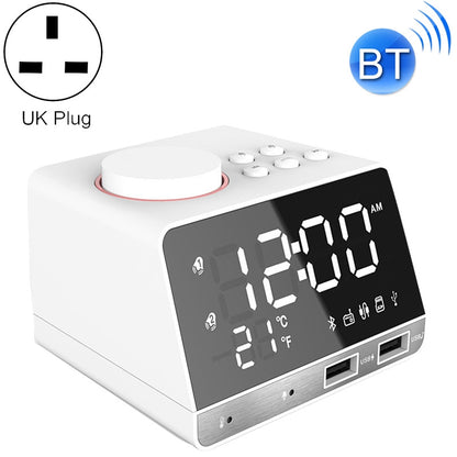 ELECTROPRIME K11 Bluetooth Alarm Clock Speaker Creative Digital Music Clock Display Radio with Dual USB Interface, Support U Disk / TF Card / FM / AUX, UK Plug(White)