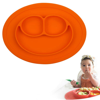 ELECTROPRIME Smile Style One-piece Round Silicone Suction Placemat for Children, Built-in Plate and Bowl (Orange)