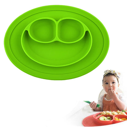 ELECTROPRIME Smile Style One-piece Round Silicone Suction Placemat for Children, Built-in Plate and Bowl (Green)