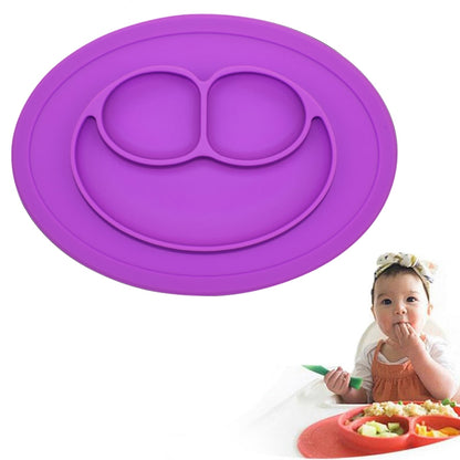 ELECTROPRIME Smile Style One-piece Round Silicone Suction Placemat for Children, Built-in Plate and Bowl (Purple)