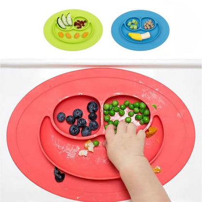 ELECTROPRIME Smile Style One-piece Round Silicone Suction Placemat for Children, Built-in Plate and Bowl (Purple)