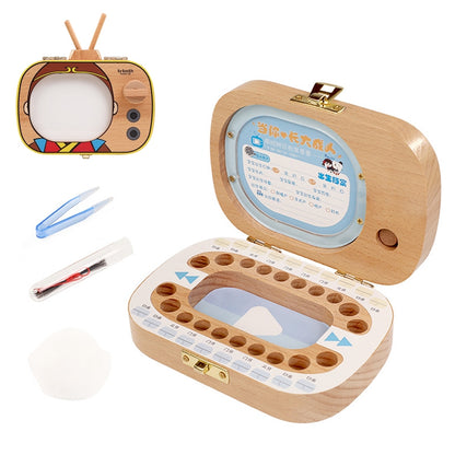 ELECTROPRIME Creative Wooden Children TV Set Deciduous Tooth Preservation Box Baby Teeth Tooth House Storage Box