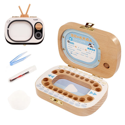 ELECTROPRIME Creative Wooden Children TV Set Deciduous Tooth Preservation Box Baby Teeth Tooth House Storage Box