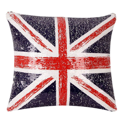 ELECTROPRIME Sequin British Flag Pattern Decorative Cushion Covers Reversible Pillow Cover, Size: 40cm x 40cm