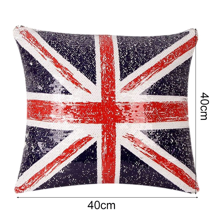 ELECTROPRIME Sequin British Flag Pattern Decorative Cushion Covers Reversible Pillow Cover, Size: 40cm x 40cm
