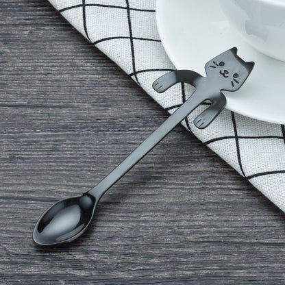 ELECTROPRIME Creative 304 Stainless Steel Cartoon Cat Handle Coffee Stirring Spoons, 11.8*1.8cm(Black)