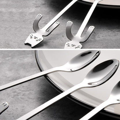 ELECTROPRIME Creative 304 Stainless Steel Cartoon Cat Handle Coffee Stirring Spoons, 11.8*1.8cm(Black)