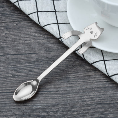 ELECTROPRIME Creative 304 Stainless Steel Cartoon Cat Handle Coffee Stirring Spoons, 11.8*1.8cm(Silver)