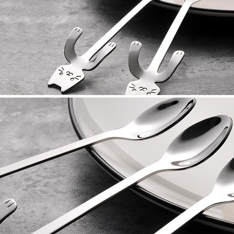 ELECTROPRIME Creative 304 Stainless Steel Cartoon Cat Handle Coffee Stirring Spoons, 11.8*1.8cm(Silver)