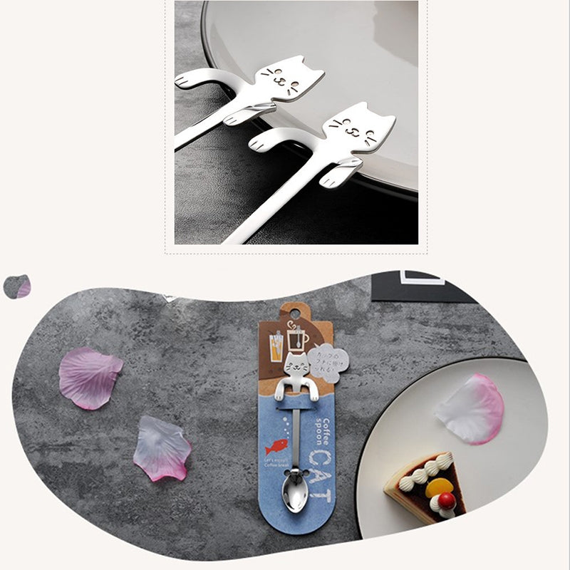 ELECTROPRIME Creative 304 Stainless Steel Cartoon Cat Handle Coffee Stirring Spoons, 11.8*1.8cm(Silver)