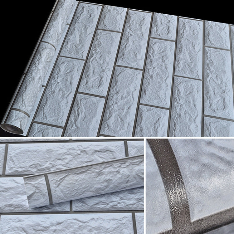 ELECTROPRIME Silver Grey Brick Creative 3D Stone Brick Decoration Wallpaper Stickers Bedroom Living Room Wall Waterproof Wallpaper Roll, Size: 45 x 1000cm