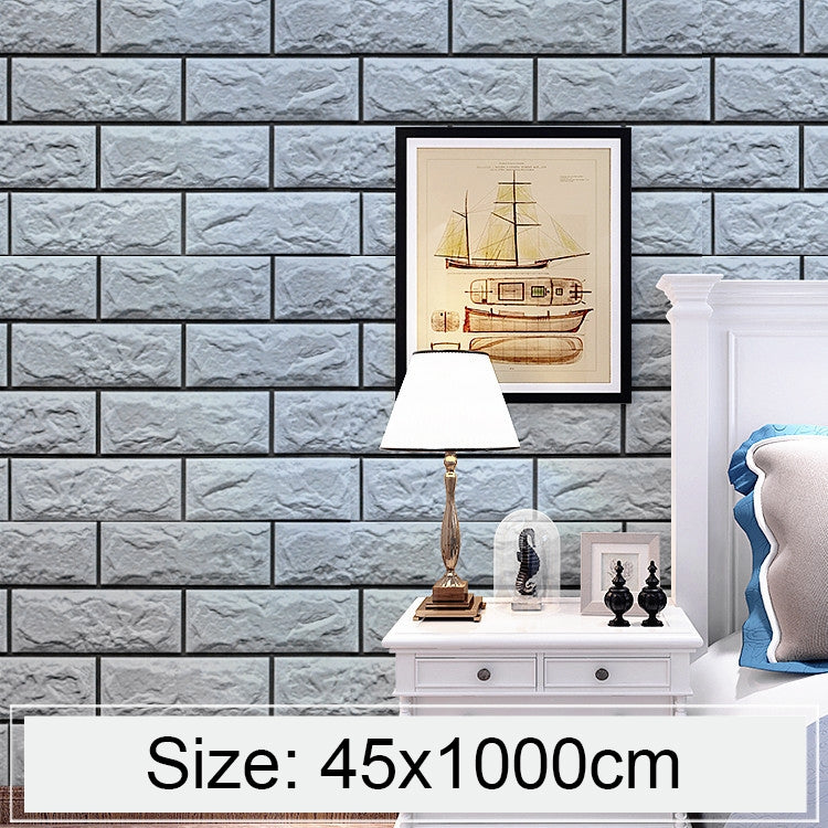 ELECTROPRIME Silver Grey Brick Creative 3D Stone Brick Decoration Wallpaper Stickers Bedroom Living Room Wall Waterproof Wallpaper Roll, Size: 45 x 1000cm
