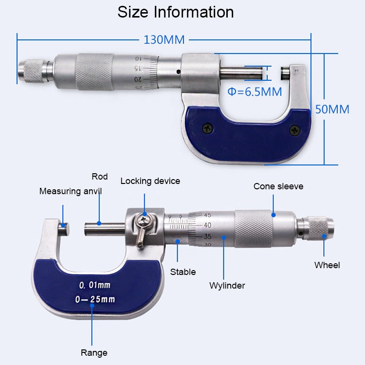 ELECTROPRIME Stainless Steel Screw Micrometer Outer Diameter Micrometer 0-25mm