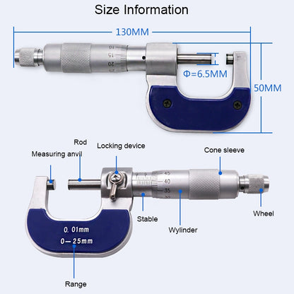 ELECTROPRIME Stainless Steel Screw Micrometer Outer Diameter Micrometer 0-25mm
