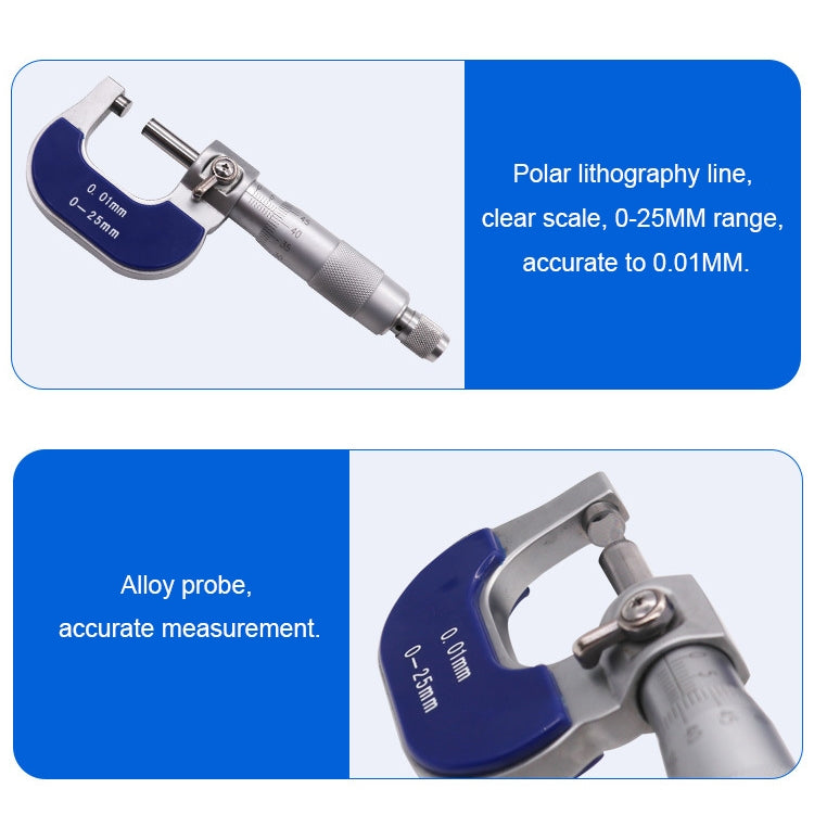 ELECTROPRIME Stainless Steel Screw Micrometer Outer Diameter Micrometer 0-25mm