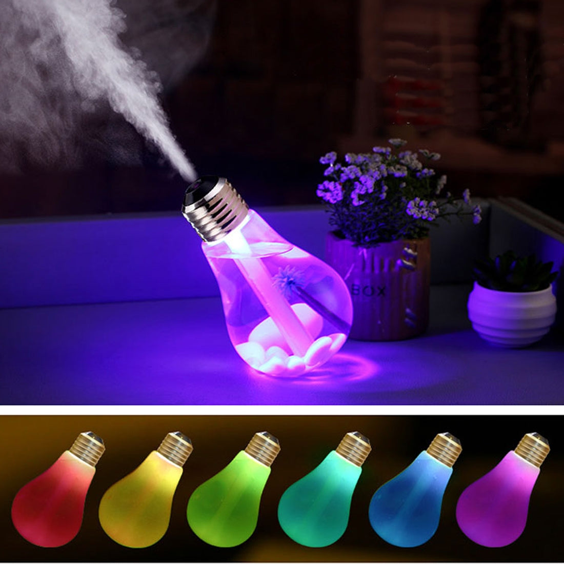 ELECTROPRIME 400ML Colorful Light Portable Bulb Shape Aromatherapy Air Purifier Humidifier for Home / Office / Car(Silver)