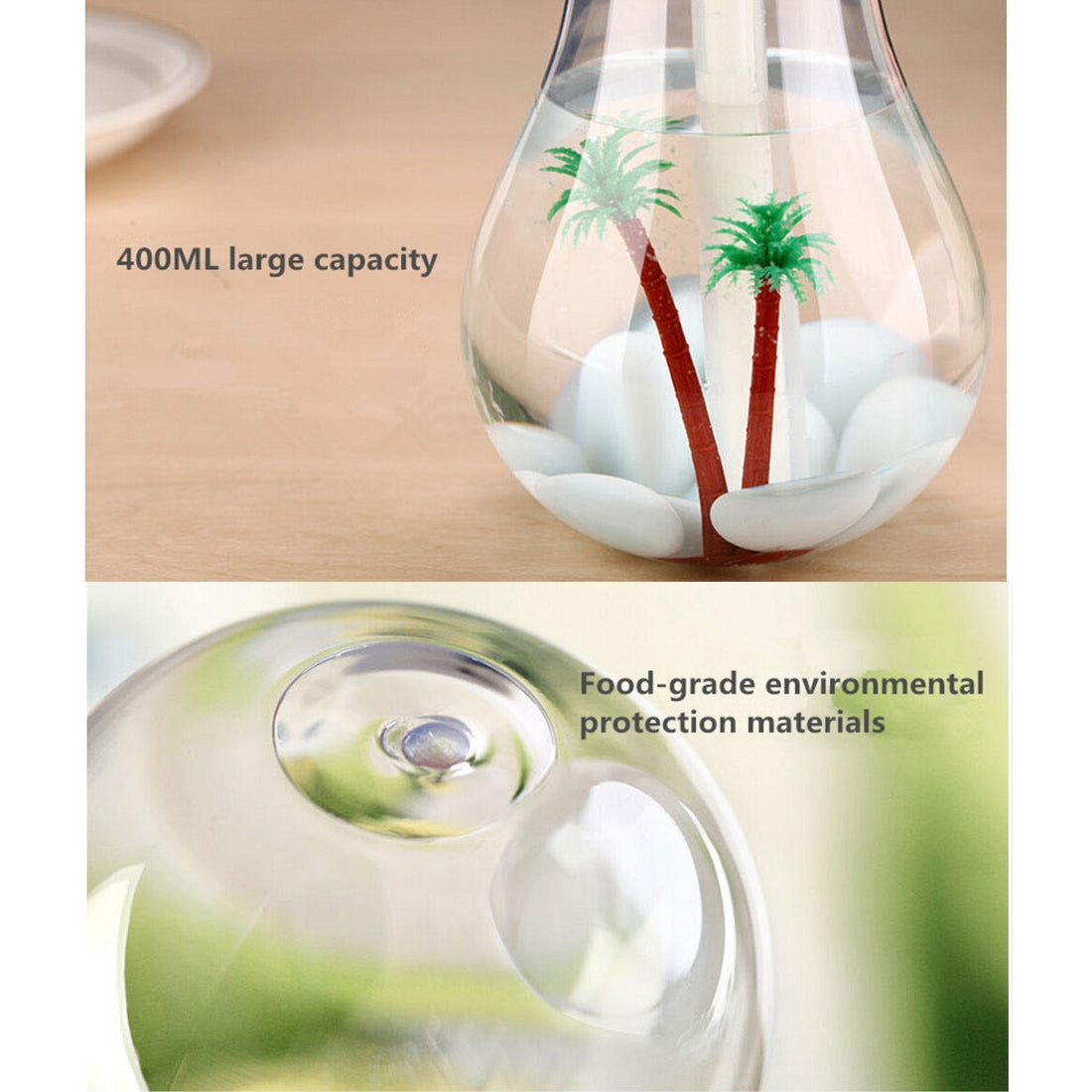 ELECTROPRIME 400ML Colorful Light Portable Bulb Shape Aromatherapy Air Purifier Humidifier for Home / Office / Car(Silver)