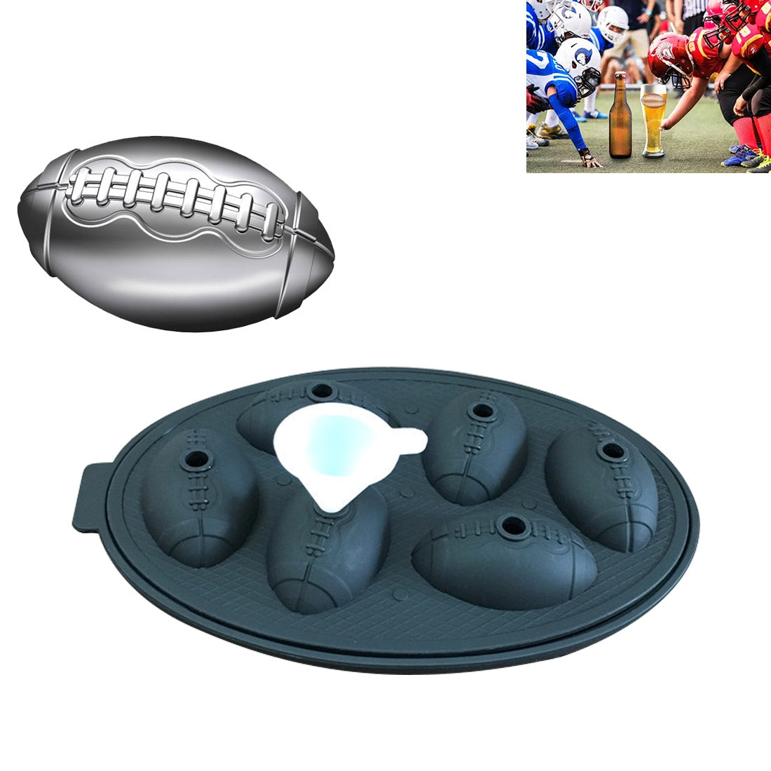 ELECTROPRIME Rugby Shape 3D Ice Cube Mold Maker Bar Party Silicone Trays Chocolate Mold Kitchen Tool (Black)