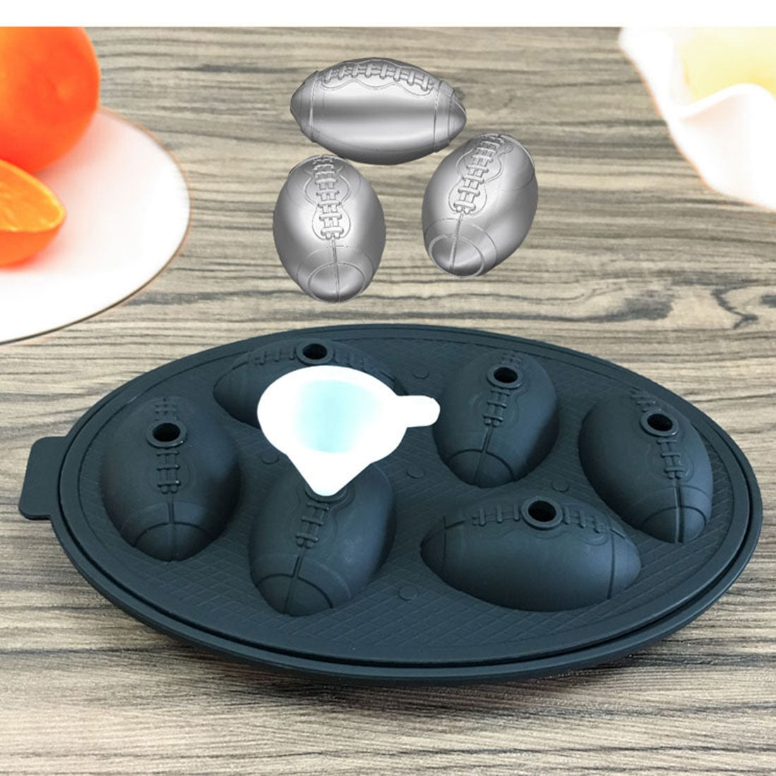 ELECTROPRIME Rugby Shape 3D Ice Cube Mold Maker Bar Party Silicone Trays Chocolate Mold Kitchen Tool (Black)