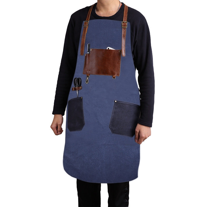ELECTROPRIME Retro Style Cotton Canvas Craftsman Work Aprons(Blue)