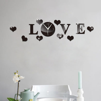 ELECTROPRIME Creative LOVE Clock Acrylic Mirror DIY Wall Sticker(Black)